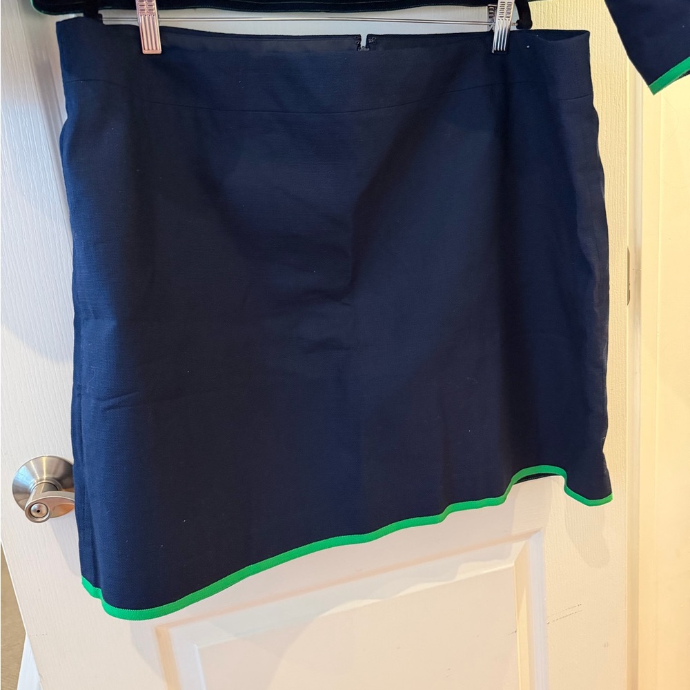 J. Crew Navy Tipped Lady Jacket and Skirt Set with Green Trim - Picture 7 of 8